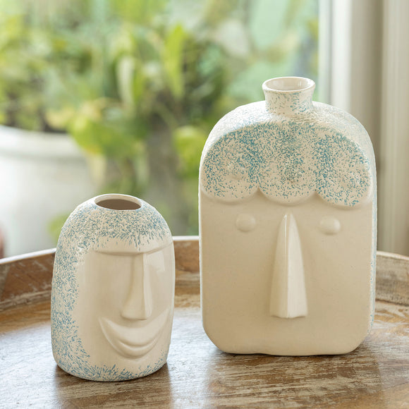 ExclusiveLane 'Earthen Face' Decorative Ceramic Vases (Set of 2, 22.4 Cm, Handglazed Studio Pottery)