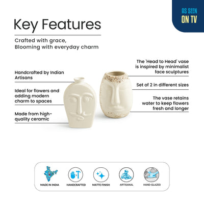 ExclusiveLane 'Head To Head' Decorative Ceramic Vases (Set of 2, 17.1 Cm, Handglazed Studio Pottery)