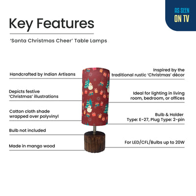'Santa Christmas Cheer' Mango Wood Decorative Table Lamp (39.5 Cm, Without Bulb, Handcrafted)