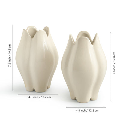 ExclusiveLane 'Petal Bloom' Decorative Ceramic Vases (Set of 2, 19.3 Cm, Handglazed Studio Pottery)