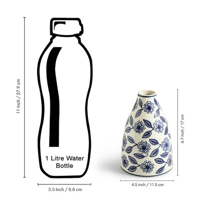 ExclusiveLane 'Indigo Bloom' Decorative Ceramic Vase (17.0 Cm, Hand-Painted)