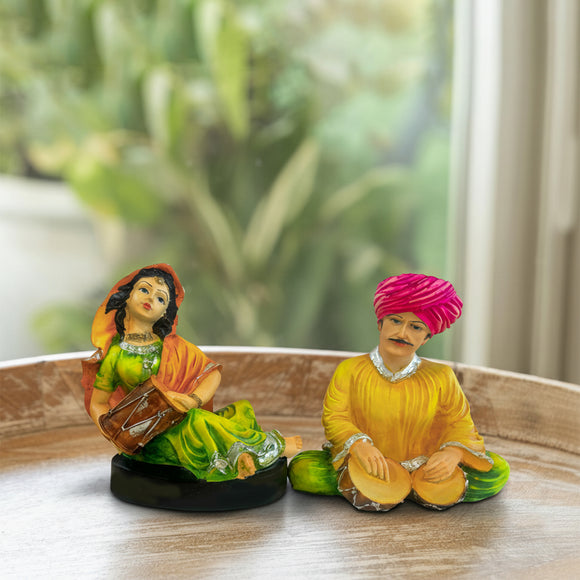 'Folk Melodist' Punjabi Musician Resin Decorative Showpiece Figurine (Hand-Crafted, 15.3 Cm)