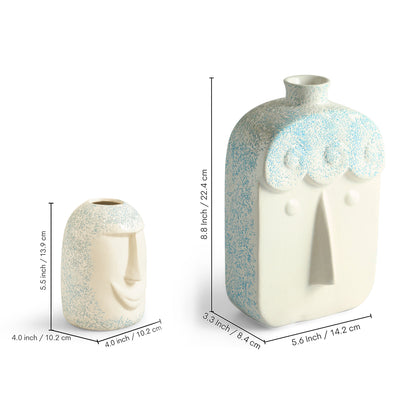 ExclusiveLane 'Earthen Face' Decorative Ceramic Vases (Set of 2, 22.4 Cm, Handglazed Studio Pottery)