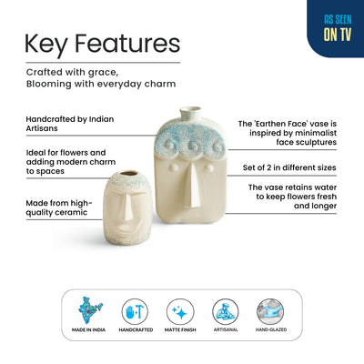 ExclusiveLane 'Earthen Face' Decorative Ceramic Vases (Set of 2, 22.4 Cm, Handglazed Studio Pottery)