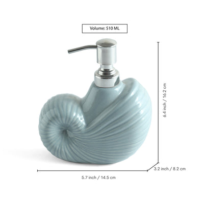 ExclusiveLane 'Sea Shell Comfort' Ceramic Bathroom Accessory Set of 3 (Liquid Soap Dispenser, Toothbrush Holder, Soap Tray, Hand-Embossed)