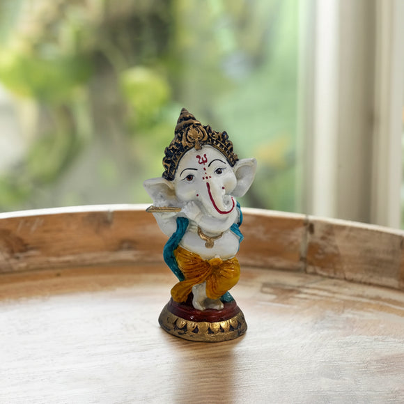'Divine Flute Ganesha' Idol Decorative Showpiece Figurine (Resin, Hand-Crafted, 14.5 Cm)