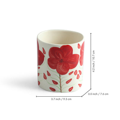 ExclusiveLane 'Scarlet Bloom' Ceramic Bathroom Accessory Set of 3 (Liquid Soap Dispenser, Toothbrush Holder, Soap Tray, Hand-Painted)