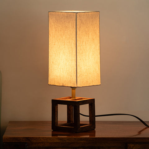 ExclusiveLane 'Aura Light' Rectangular Table Lamp In Mango Wood (39.5 Cm, Without Bulb, Handcrafted)