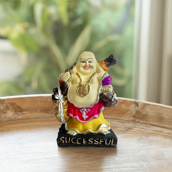 'The Joyful Buddha' Resin Decorative Showpiece Figurine (Hand-Crafted, 16 Cm)