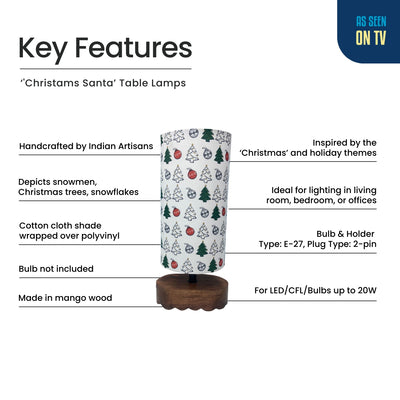 'Christams Santa' Mango Wood Decorative Table Lamp (35.2 Cm, Without Bulb, Handcrafted)