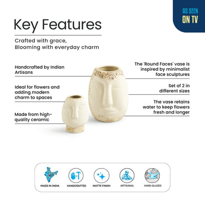 ExclusiveLane 'Round Faces' Decorative Ceramic Vases (Set of 2, 13.0 Cm, Handglazed Studio Pottery)