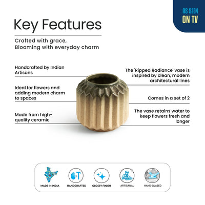 ExclusiveLane 'Ripped Radiance' Decorative Ceramic Vases (Set of 2, 11.5 Cm, Handglazed Studio Pottery)