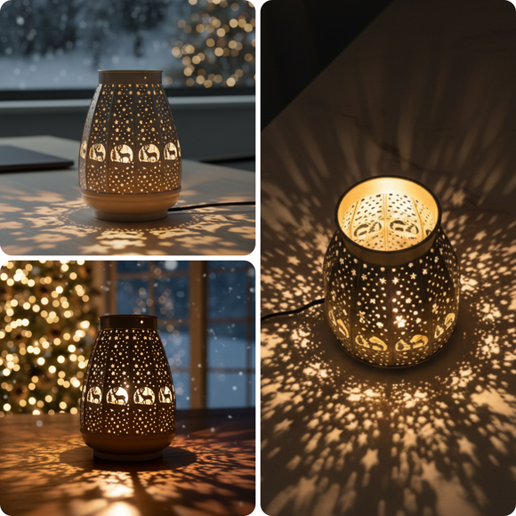 'Frostlight Christmas Lantern' Iron Decorative Table Lamp (22.4 Cm, Without Bulb, Hand-Etched)