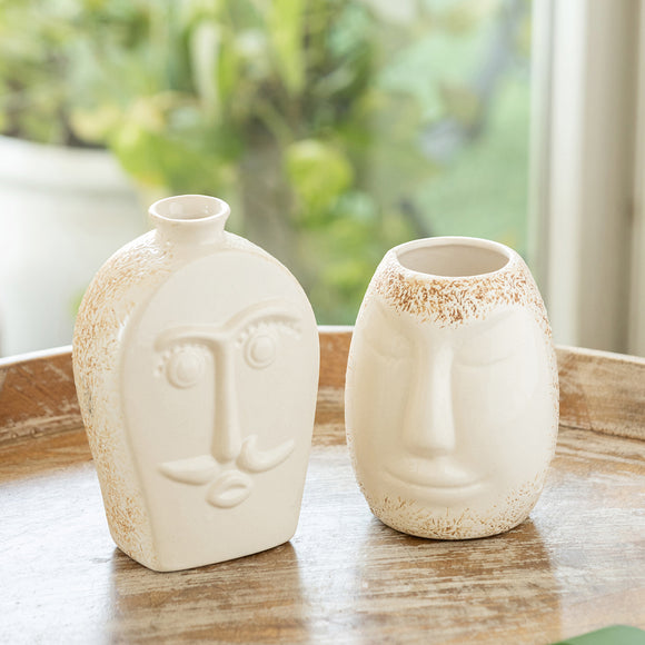 ExclusiveLane 'Head To Head' Decorative Ceramic Vases (Set of 2, 17.1 Cm, Handglazed Studio Pottery)