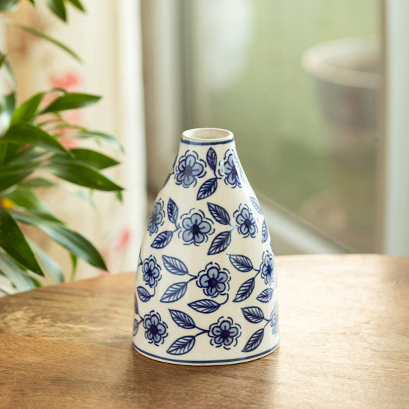 ExclusiveLane 'Indigo Bloom' Decorative Ceramic Vase (17.0 Cm, Hand-Painted)