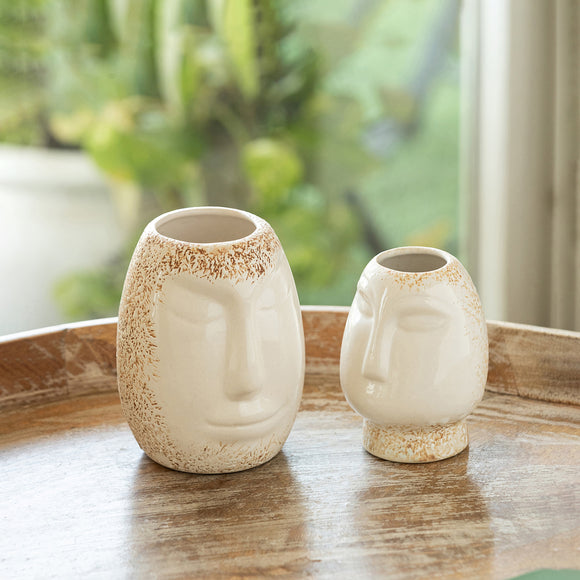ExclusiveLane 'Round Faces' Decorative Ceramic Vases (Set of 2, 13.0 Cm, Handglazed Studio Pottery)