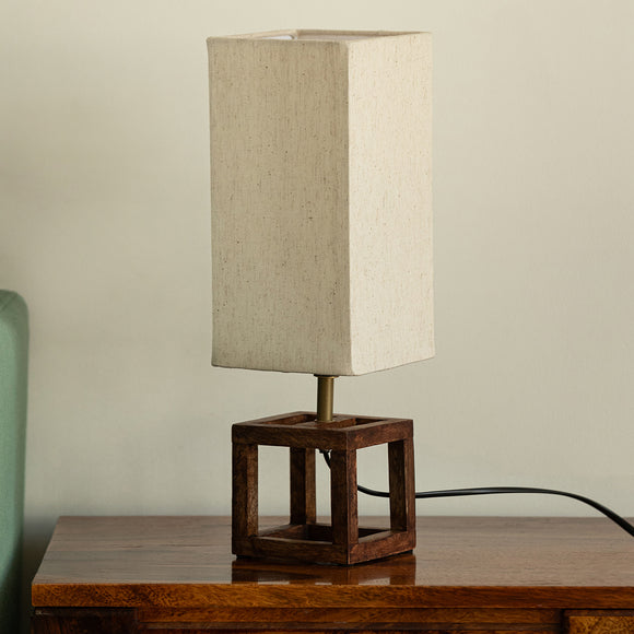 ExclusiveLane 'Aura Light' Rectangular Table Lamp In Mango Wood (39.5 Cm, Without Bulb, Handcrafted)
