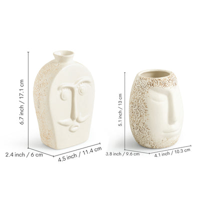 ExclusiveLane 'Head To Head' Decorative Ceramic Vases (Set of 2, 17.1 Cm, Handglazed Studio Pottery)