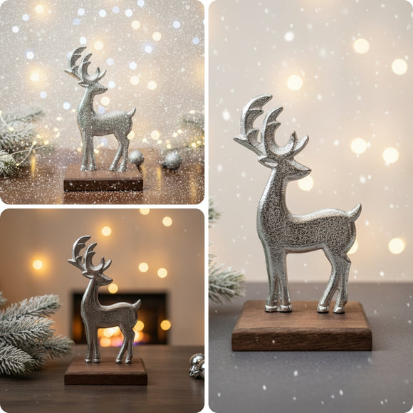 'Majestic Reindeer' Aluminium Decorative Showpiece Figurine (Hand-Etched, 6.5 Cm)