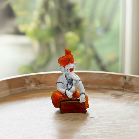 'Divine Harmonium Ganesha' Decorative Showpiece Figurine (Resin, Hand-Crafted, 12.6 Cm)
