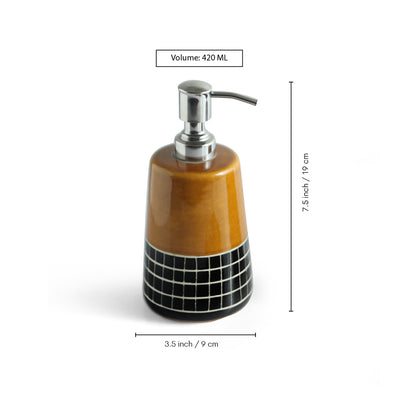 ExclusiveLane 'Sun Checkered' Ceramic Bathroom Accessory Set of 3 (Liquid Soap Dispenser, Toothbrush Holder, Soap Tray, Hand-Carved)