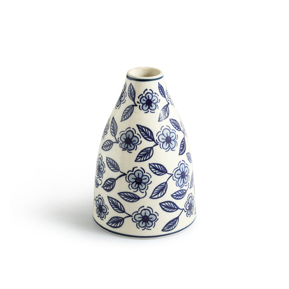 ExclusiveLane 'Indigo Bloom' Decorative Ceramic Vase (17.0 Cm, Hand-Painted)