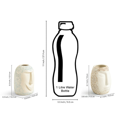 ExclusiveLane 'Sculpted Harmony' Decorative Ceramic Vases (Set of 2, 13.9 Cm, Handglazed Studio Pottery)