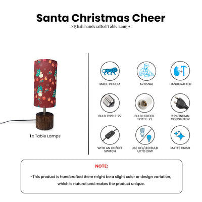 'Santa Christmas Cheer' Mango Wood Decorative Table Lamp (39.5 Cm, Without Bulb, Handcrafted)