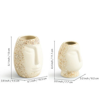 ExclusiveLane 'Round Faces' Decorative Ceramic Vases (Set of 2, 13.0 Cm, Handglazed Studio Pottery)