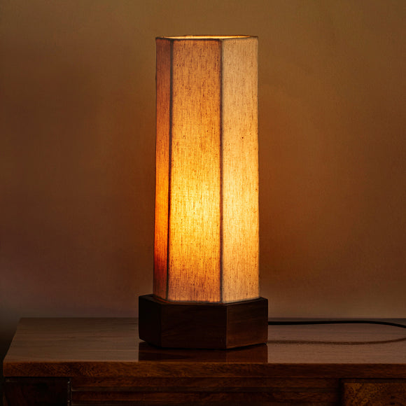 ExclusiveLane 'Silent Shine' Hexagon Table Lamp In Mango Wood (33.5 Cm, Without Bulb, Handcrafted)