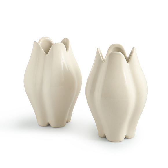 ExclusiveLane 'Petal Bloom' Decorative Ceramic Vases (Set of 2, 19.3 Cm, Handglazed Studio Pottery)