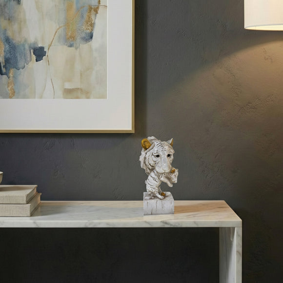 'White Tiger Statue With Cub' Decorative Showpiece Figurine (Resin, Hand-Crafted, 22.2 Cm)