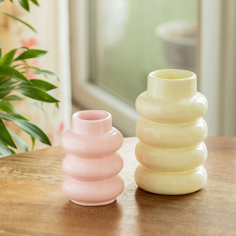 ExclusiveLane 'Ring Stack' Decorative Ceramic Vases (Set of 2, 16.7 Cm, Handglazed Studio Pottery)