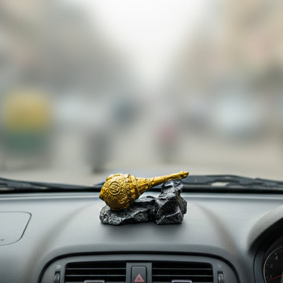'Lord Hanuman Car Golden Gada' with Stone Base Decorative Showpiece (Resin, Hand-Crafted, 4.4 Cm)