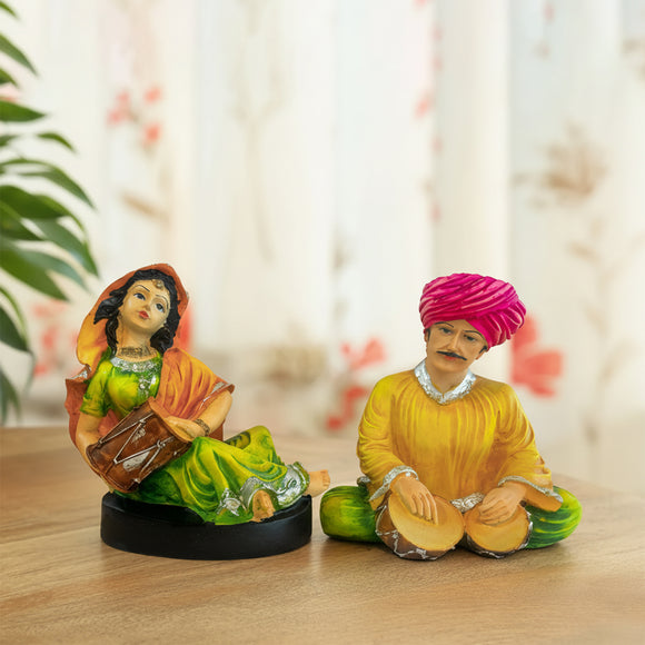 'Folk Melodist' Punjabi Musician Resin Decorative Showpiece Figurine (Hand-Crafted, 15.3 Cm)