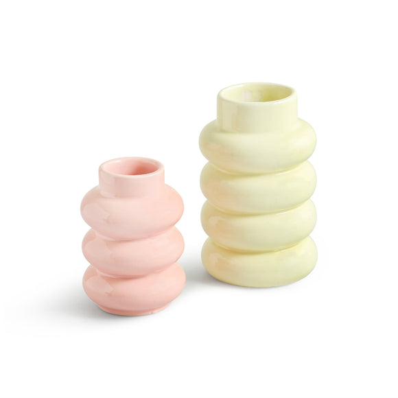 ExclusiveLane 'Ring Stack' Decorative Ceramic Vases (Set of 2, 16.7 Cm, Handglazed Studio Pottery)