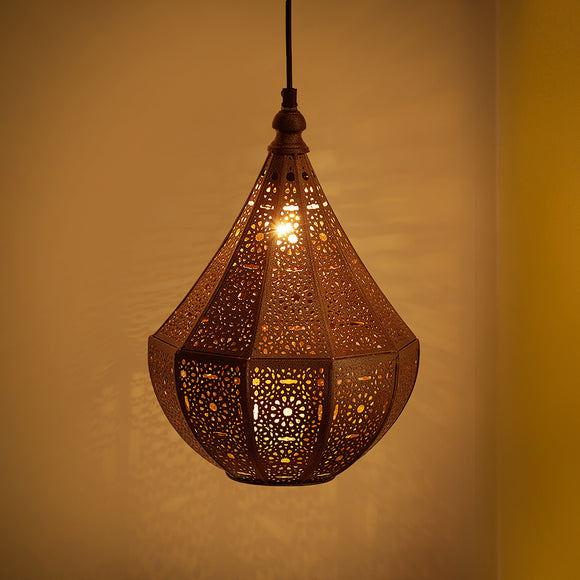 ExclusiveLane 'Morrocan Moon' Hand-Etched Hanging Pendant Lamp Shade In Iron (34.5 Cm, Without Bulb, Hand-Etched)