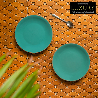 'Earthen Turquoise' Hand Glazed Side/Quarter Plates In Ceramic (Set of 2, Microwave Safe)