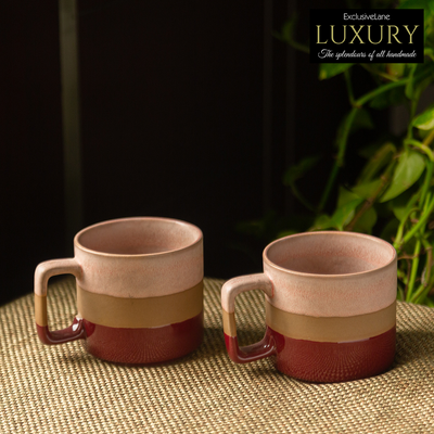 Crimson Peaches' Hand Glazed Studio Pottery Tea & Coffee Mugs In Ceramic (Set of 2 | 361 ML | Microwave Safe)