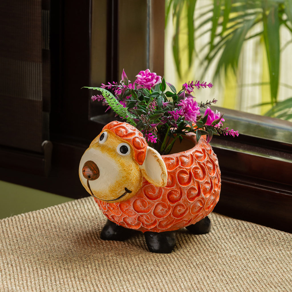 hand painted terracotta plant pots 'Cheerful Sheep' Handmade & Hand Painted Planter Pot In Terracotta (20.3 cm)