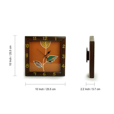 'Shades of a Leaf' Floral Hand-Painted Wall Clock In Mango Wood
