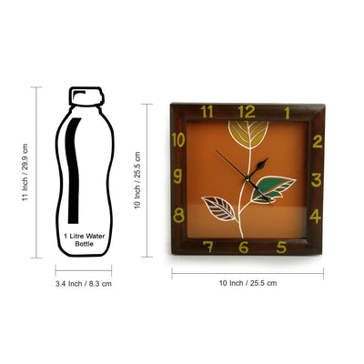 'Shades of a Leaf' Floral Hand-Painted Wall Clock In Mango Wood
