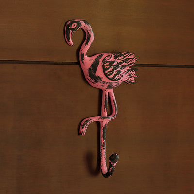 The Blushing Flamingo' Rustic Aluminium Wall Decor & Wall Hook (8.7 Inch)
