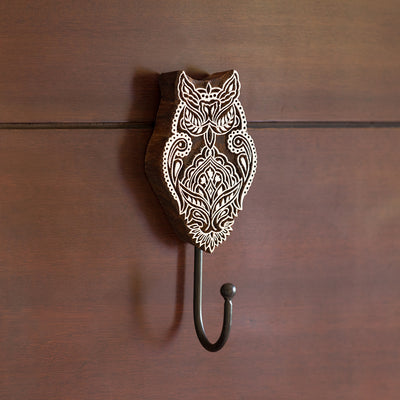 Alluring Owl' Hand-Carved Block Wall Hook & Towel Holder In Sheesham Wood