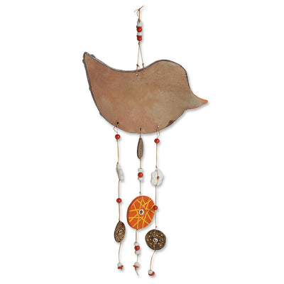 Chirping Songbird' Handmade & Hand-Painted Garden Decorative Wall Hanging In Terracotta