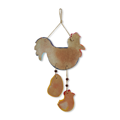 Rooster & Chicks' Handmade & Hand-Painted Garden Decorative Wall Hanging In Terracotta