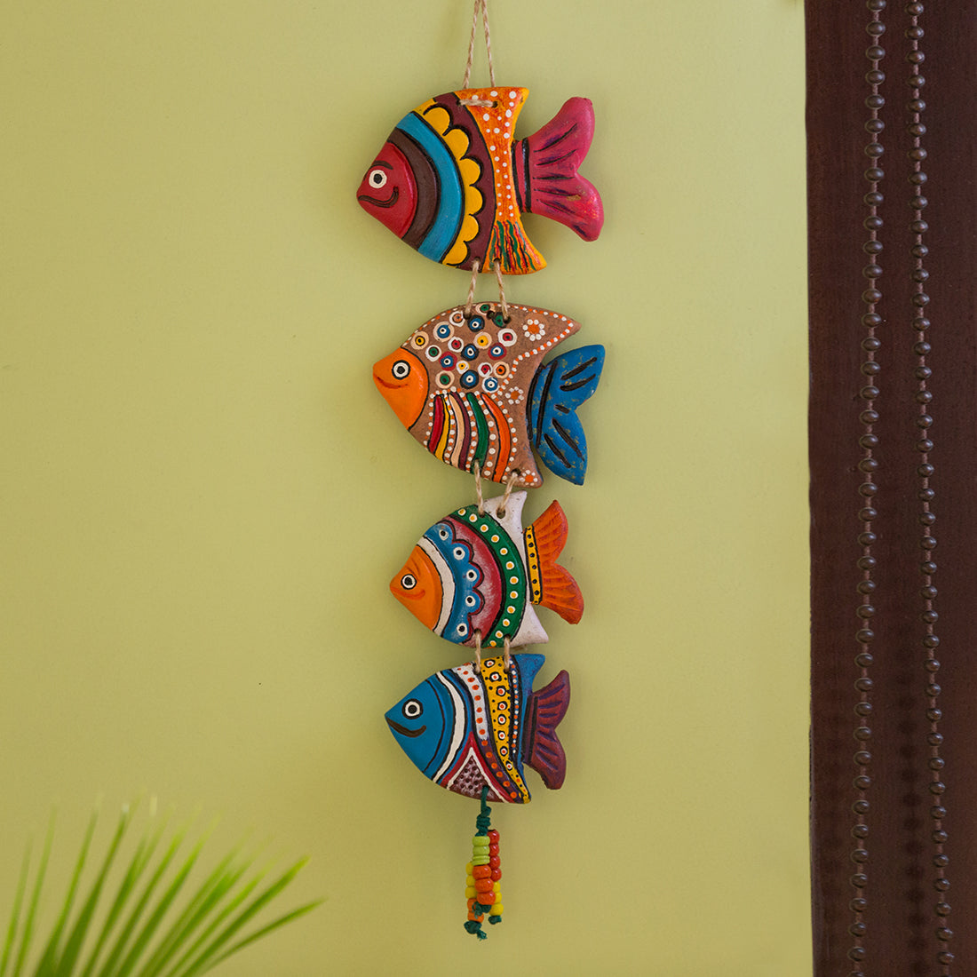 Coloured Fish' Handmade & Hand-Painted Garden Decorative Wall Hanging In Terracotta