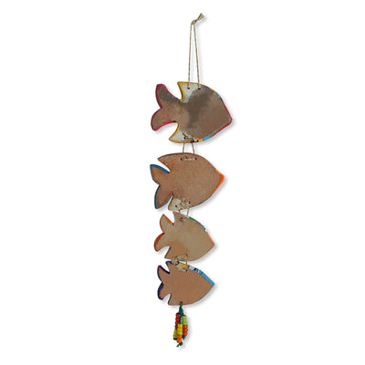 Coloured Fish' Handmade & Hand-Painted Garden Decorative Wall Hanging In Terracotta
