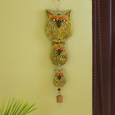 Owl Family' Handmade & Hand-Painted Garden Decorative Wall Hanging In Terracotta