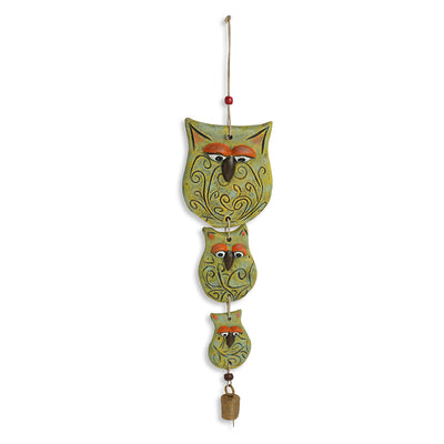 Owl Family' Handmade & Hand-Painted Garden Decorative Wall Hanging In Terracotta